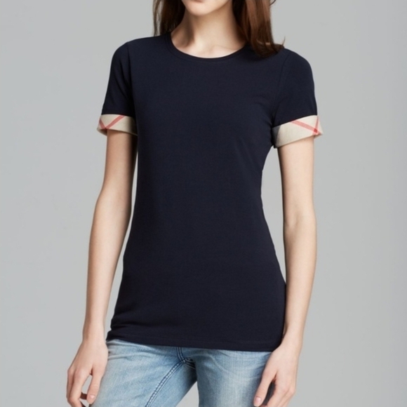 Burberry Check Cuff Stretch Cotton Tshirt Size L - Picture 1 of 5